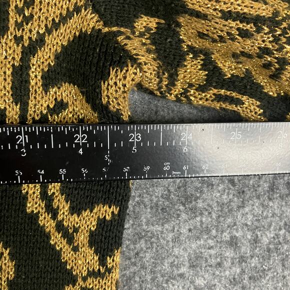 Alfred Dunner Sweater Womens Petite L Black Gold Floral Baroque Knit Vintage - Picture 3 of 7